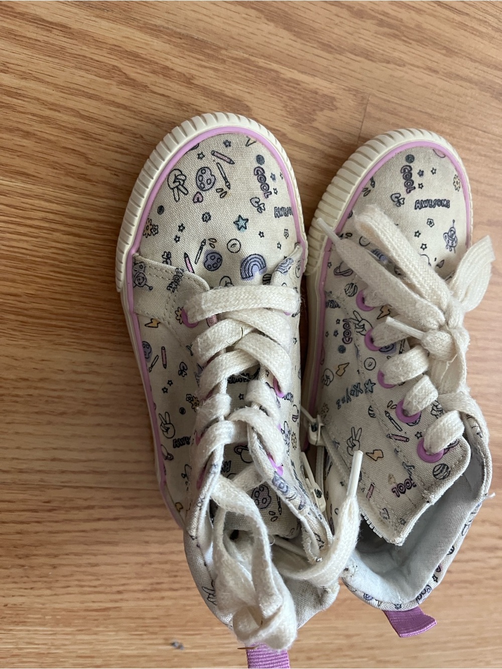 Cat & Jack Cream Canvas High-Top Sneakers with Pink Trim